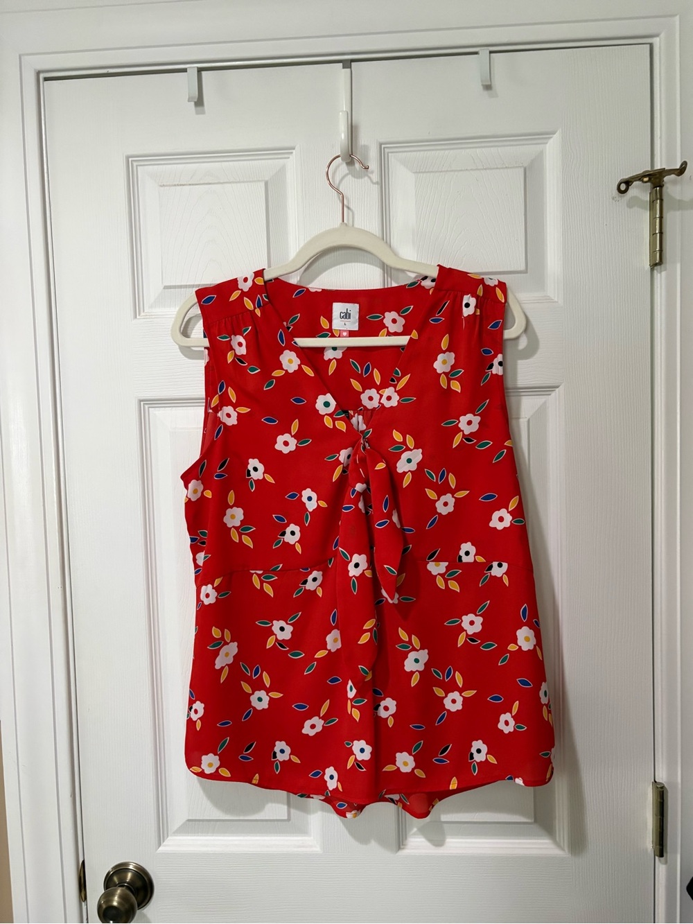 CAbi Red Floral Tie-Front Sleeveless Camisole